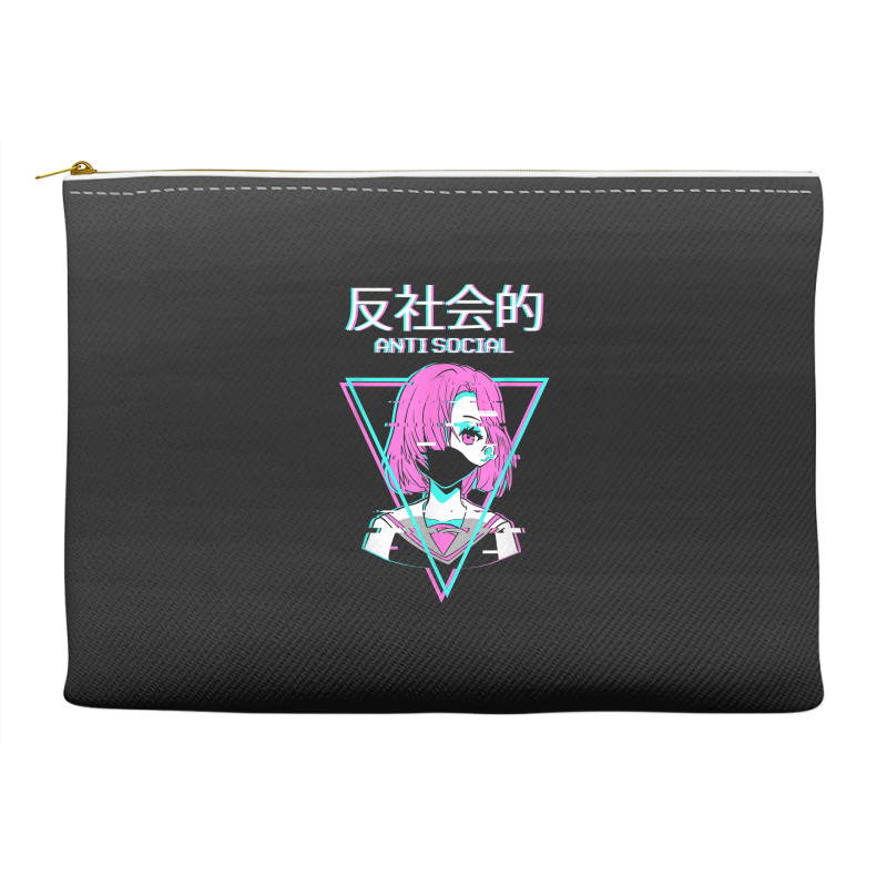 Antisocial Vaporwave Anime Girl Japanese Indie Alt Aesthetic Accessory Pouches | Artistshot