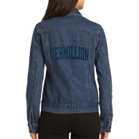 Vermillion South Dakota Sd Vintage Athletic Sports Navy Desi Tank Top Ladies Denim Jacket | Artistshot