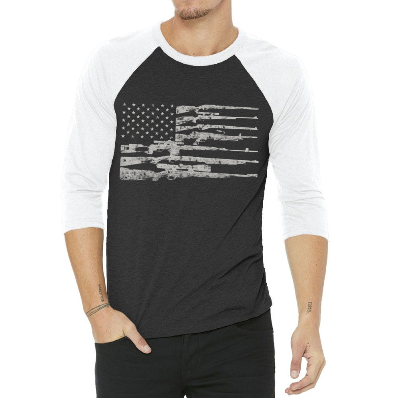 Big American Flag With Machine Guns  2a Flag Shirt 3/4 Sleeve Shirt | Artistshot