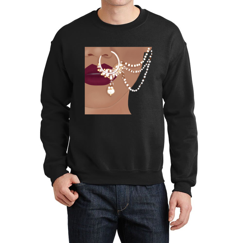 Desi Indian Pakistani  With Red Lips And Nose Ring With Chain Crewneck Sweatshirt by cm-arts | Artistshot