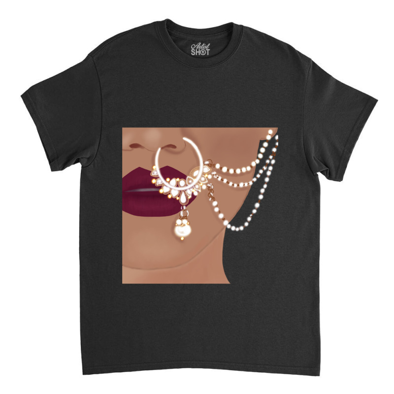 Desi Indian Pakistani  With Red Lips And Nose Ring With Chain Classic T-shirt by cm-arts | Artistshot