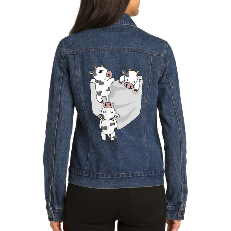 Cow Pocket  Funny Milk Cow In A Bag Tee Ladies Denim Jacket by CarolinePascua | Artistshot