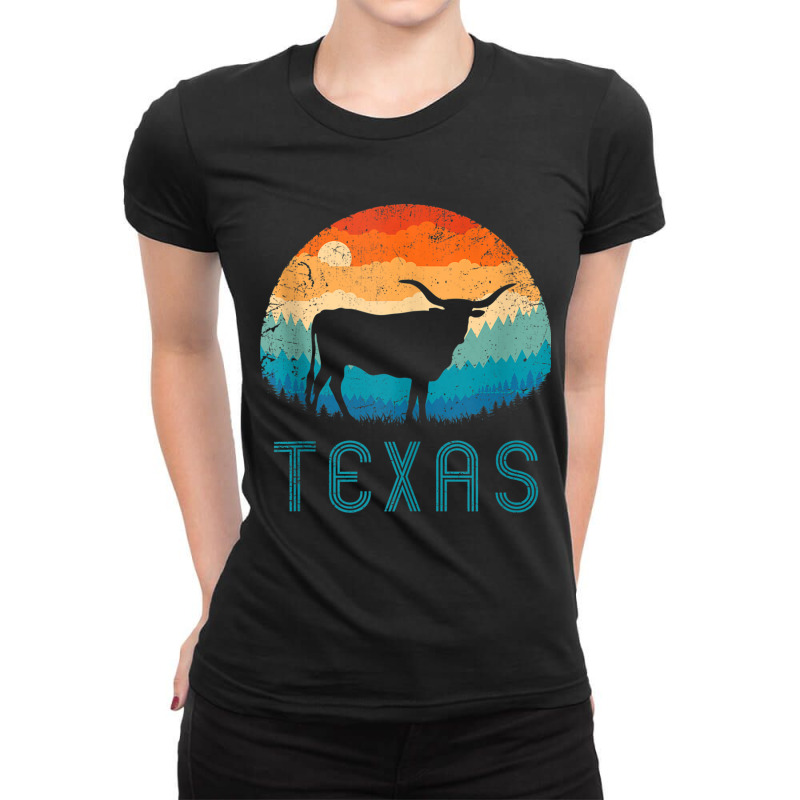 Texas Longhorn Cow Vintage Texan Cattle Herd Retro Lone Star Tank Top Ladies Fitted T-Shirt by cm-arts | Artistshot