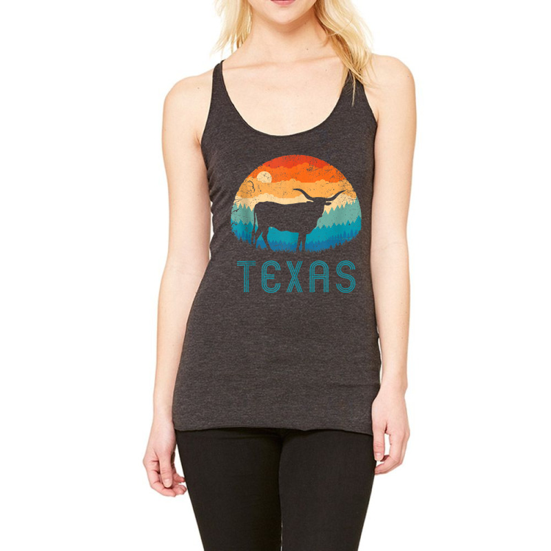 Texas Longhorn Cow Vintage Texan Cattle Herd Retro Lone Star Tank Top Racerback Tank by cm-arts | Artistshot