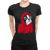 Boston Terrier In A Red Hoodie Ladies Fitted T-shirt | Artistshot