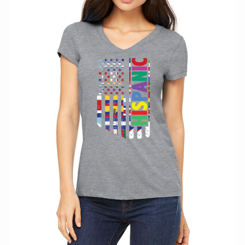 Usa And Latin American Countries Flag Hispanic Heritage Pullover Hoodi Women's V-Neck T-Shirt by cm-arts | Artistshot