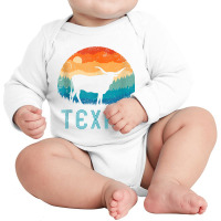 Texas Longhorn Cow Vintage Texan Cattle Herd Retro Lone Star Tank Top Long Sleeve Baby Bodysuit | Artistshot