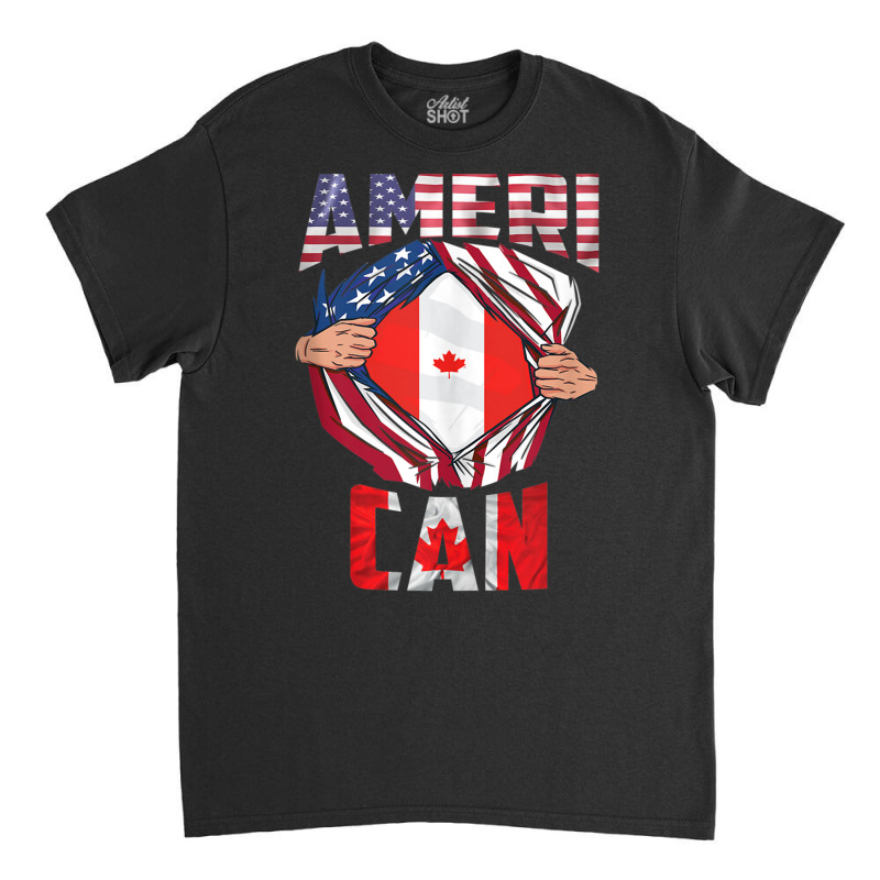 Useh Cdn Maple Leaf Half Canadian Half American Flag Us Eh Tank Top Classic T-shirt by cm-arts | Artistshot