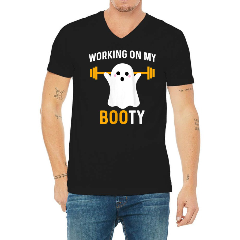 Womens Working On My Booty Funny Halloween Workout Gym Squat Tank Top V-Neck Tee by cm-arts | Artistshot