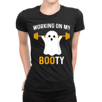 Womens Working On My Booty Funny Halloween Workout Gym Squat Tank Top Ladies Fitted T-shirt | Artistshot