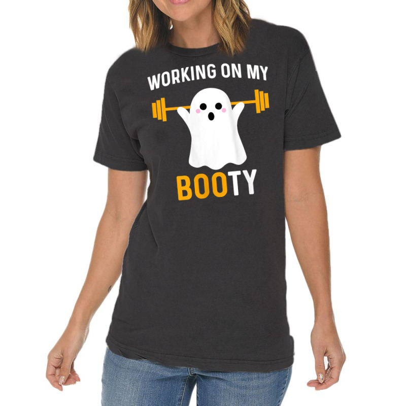 Womens Working On My Booty Funny Halloween Workout Gym Squat Tank Top Vintage T-Shirt by cm-arts | Artistshot