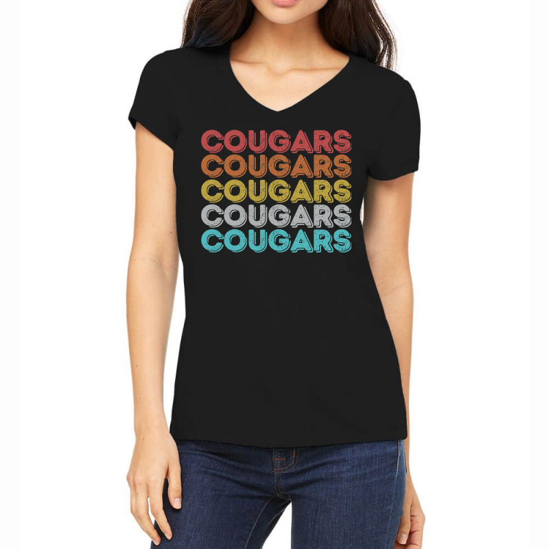 Vintage Retro Cougars Pullover Hoodie Women's V-Neck T-Shirt by cm-arts | Artistshot