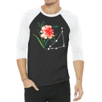 Capricorn Constellation With Watercolor Carnation 3/4 Sleeve Shirt | Artistshot