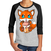 Kawaii Fox Bubble Boba Tea Fox Japanese Anime Bubble Tea Fox T Shirt Youth 3/4 Sleeve | Artistshot