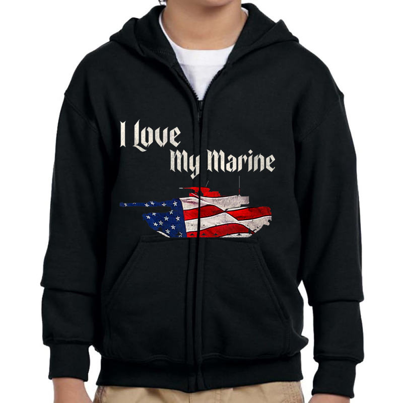 Distressed Support Military I Love My Marine Flag Marine Tank Top Youth Zipper Hoodie by cm-arts | Artistshot