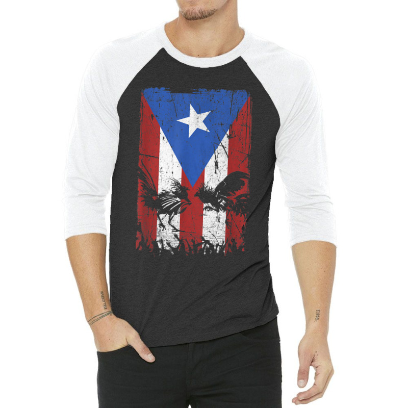 Cock Fight Gallos Gallero Fighting Rooster Puerto Rico Flag 3/4 Sleeve Shirt by DarionMurray | Artistshot