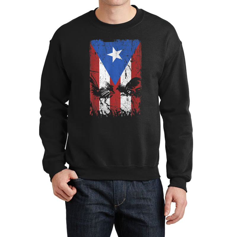 Cock Fight Gallos Gallero Fighting Rooster Puerto Rico Flag Crewneck Sweatshirt by DarionMurray | Artistshot