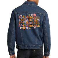 Salvadorena Retro Groovy Salvador Salvadorenan Latina Latinx T Shirt Men Denim Jacket | Artistshot