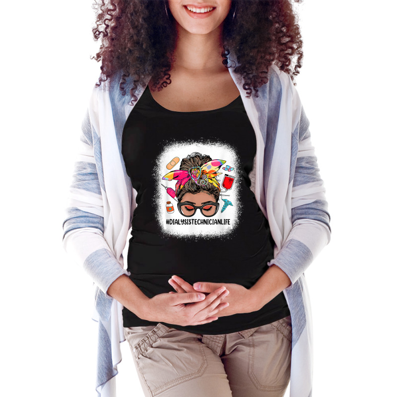 Messy Bun Black Women Dialysis Technician Life Gifts T Shirt Maternity Scoop Neck T-shirt by phillidarsz | Artistshot