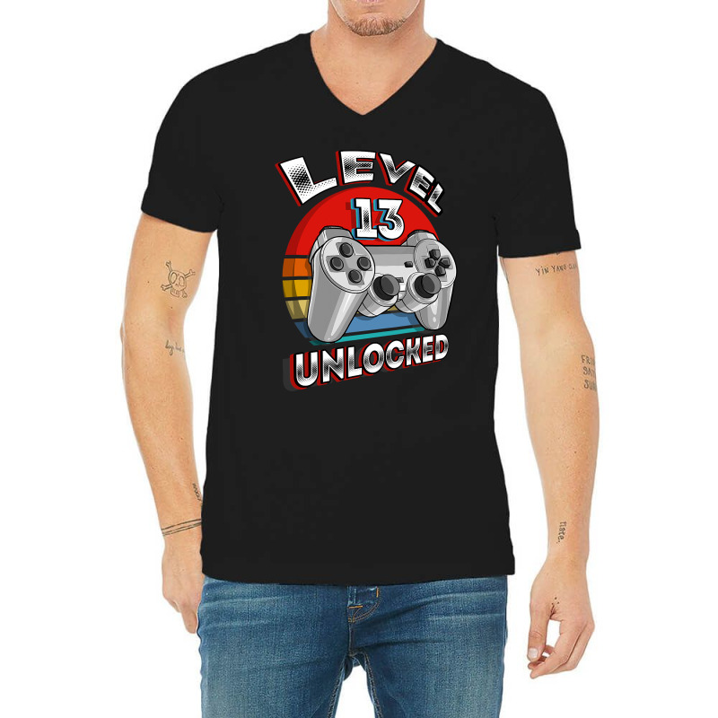 Level 13 Unlocked Matching Video Game 13th Birthday Gift Boy T Shirt V-neck Tee | Artistshot