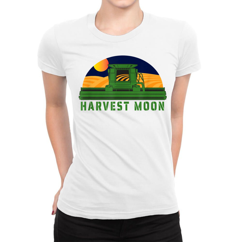 Combine Harvesting Corn Field  Farming Under A Harvest Moon T Shirt Ladies Fitted T-Shirt by alishia3asa | Artistshot