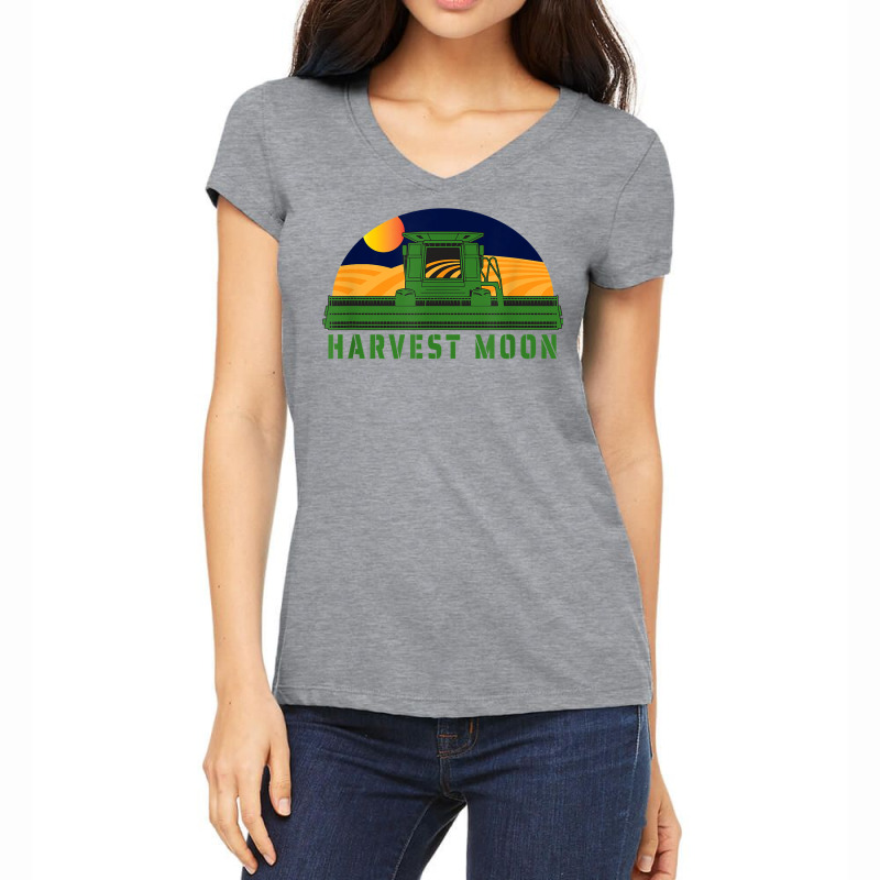 Combine Harvesting Corn Field  Farming Under A Harvest Moon T Shirt Women's V-Neck T-Shirt by alishia3asa | Artistshot