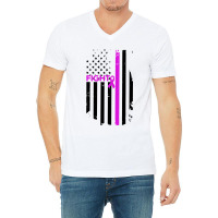 Breast Cancer Fight Ribbon Flag V-neck Tee | Artistshot