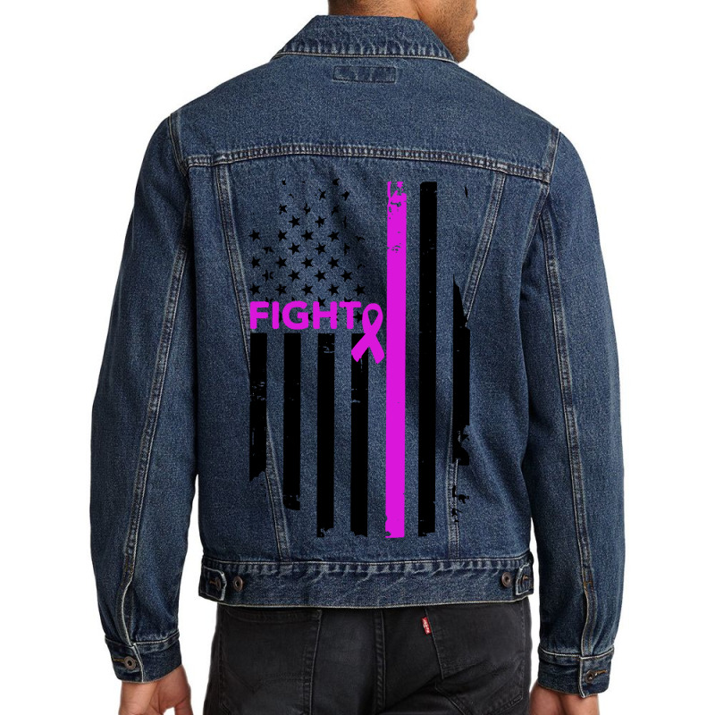 Breast Cancer Fight Ribbon Flag Men Denim Jacket by Semilir | Artistshot