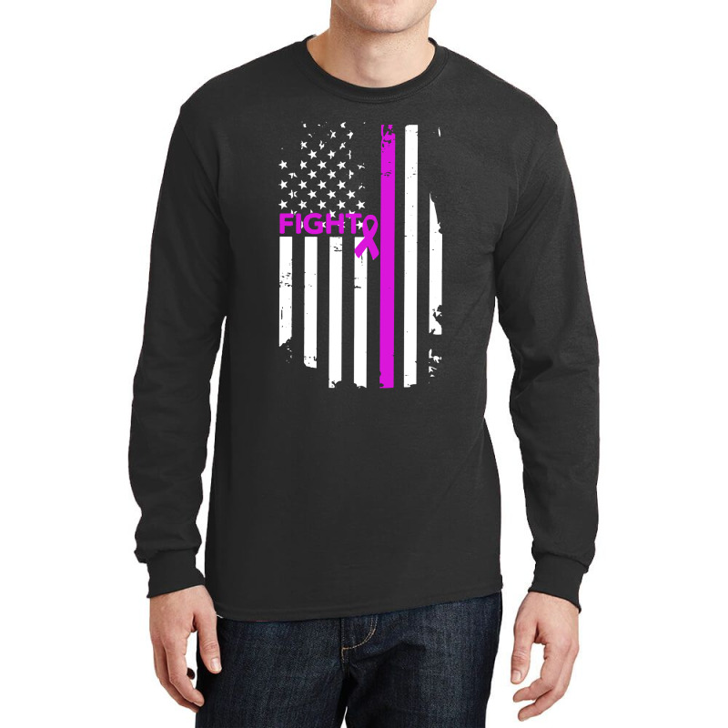 Breast Cancer Fight Ribbon Flag Long Sleeve Shirts by Semilir | Artistshot