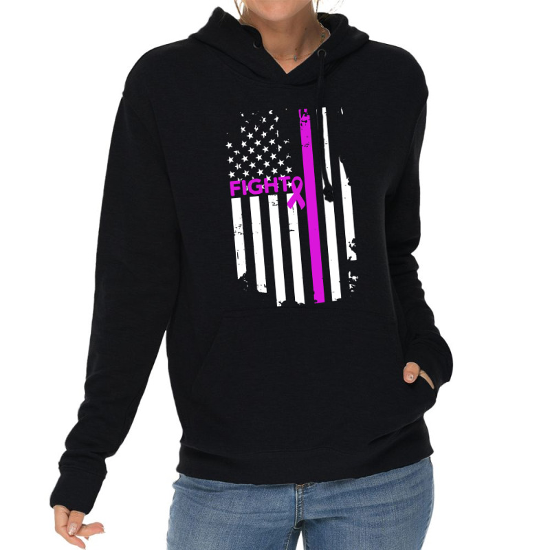 Breast Cancer Fight Ribbon Flag Lightweight Hoodie by Semilir | Artistshot