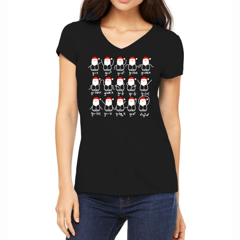 Xmas Cute Santa Fractions Math Teacher Christmas T Shirt Women's V-Neck T-Shirt by cm-arts | Artistshot