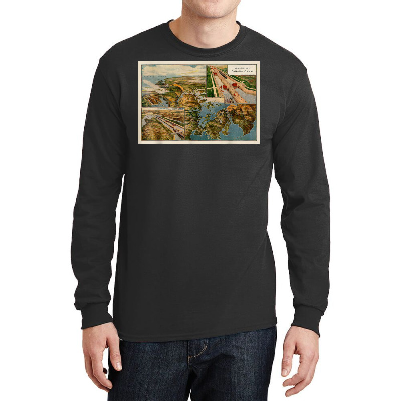 Panama Canal Birds Eye Map (1914) T Shirt Long Sleeve Shirts by cm-arts | Artistshot