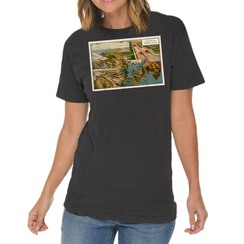 Panama Canal Birds Eye Map (1914) T Shirt Vintage T-Shirt by cm-arts | Artistshot