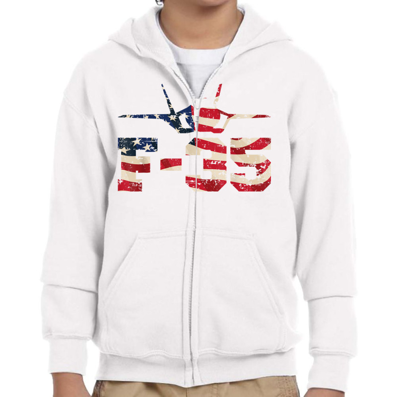 F 35 Lightning Ii Fighter Jet Distressed Usa Flag Overlay T Shirt Youth Zipper Hoodie by cm-arts | Artistshot