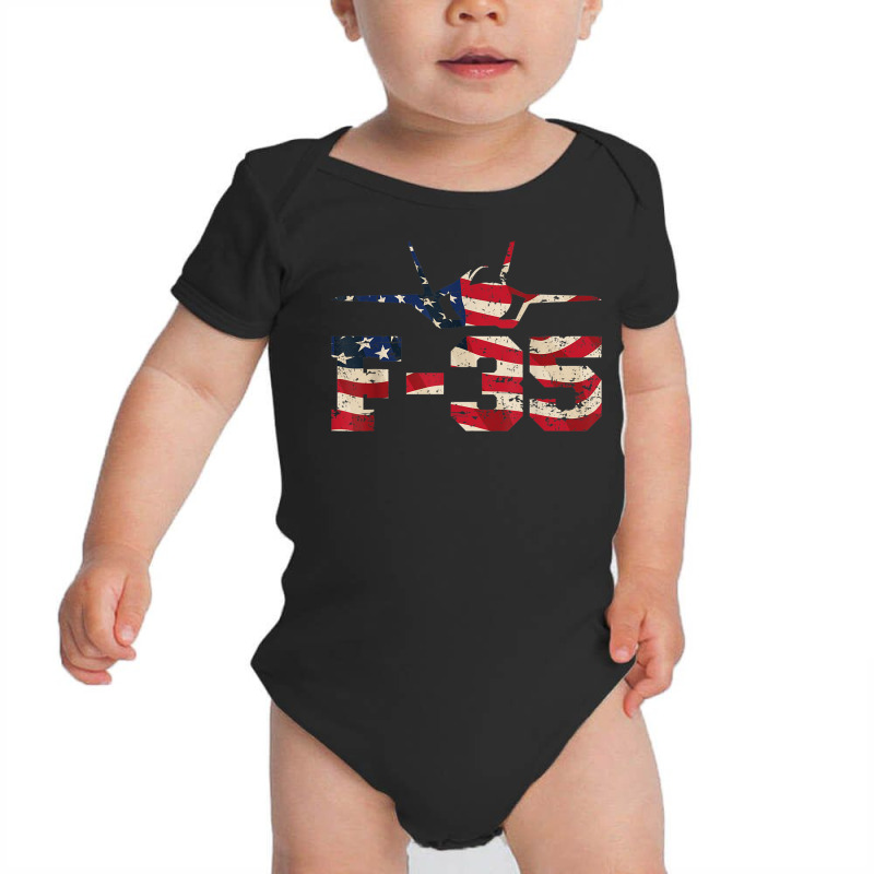 F 35 Lightning Ii Fighter Jet Distressed Usa Flag Overlay T Shirt Baby Bodysuit by cm-arts | Artistshot