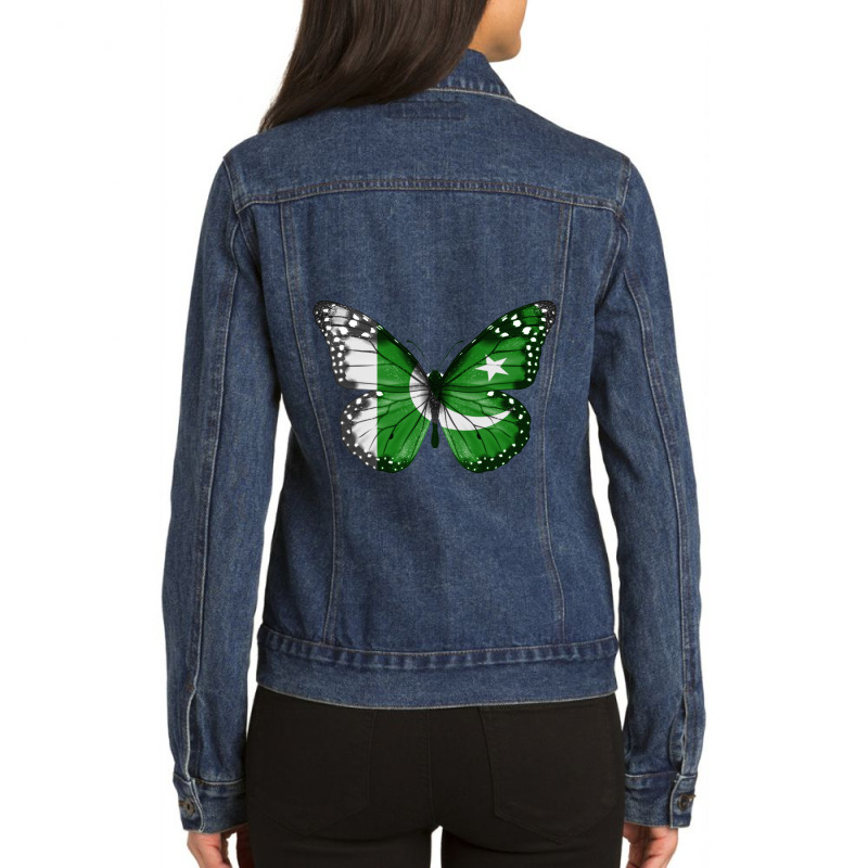 Pakistan Flag Butterfly  Gift For Pakistani With Roots From  Pakistan Ladies Denim Jacket by cm-arts | Artistshot