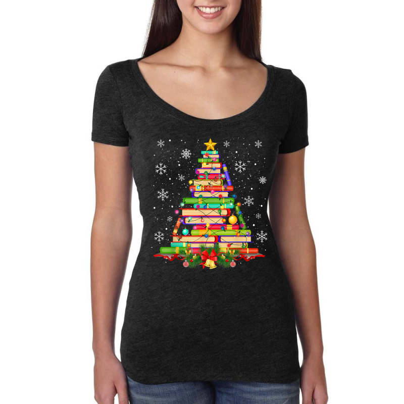 Xmas Tree Library Christmas Lights Tree Book Lover Librarian T Shirt Women's Triblend Scoop T-shirt by phillidarsz | Artistshot