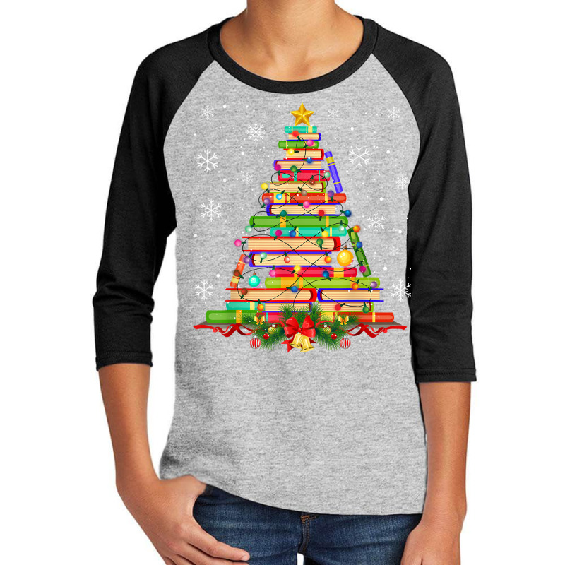 Xmas Tree Library Christmas Lights Tree Book Lover Librarian T Shirt Youth 3/4 Sleeve by phillidarsz | Artistshot