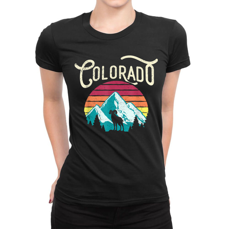 Retro Colorado Co Mountains Wildlife Bighorn Sheep Ladies Fitted T-Shirt by cm-arts | Artistshot