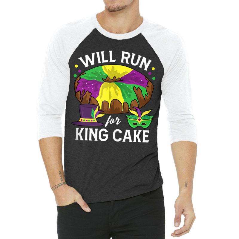 Will Run For King Cake Beads Mardi Gras Y'all Parade Party Tank Top 3/4 Sleeve Shirt | Artistshot