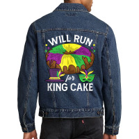 Will Run For King Cake Beads Mardi Gras Y'all Parade Party Tank Top Men Denim Jacket | Artistshot