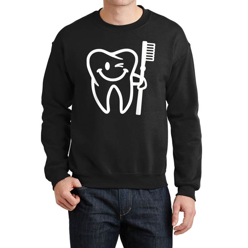 Smiling Tooth With Toothbrush Crewneck Sweatshirt | Artistshot