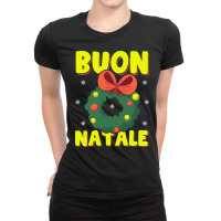 Buon Natale Italian Merry Christmas Wreath Merry Buon Natale Pullover Ladies Fitted T-shirt | Artistshot