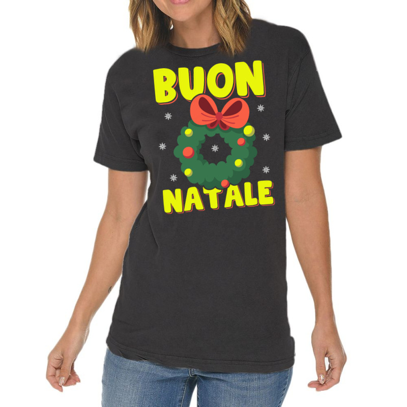 Buon Natale Italian Merry Christmas Wreath Merry Buon Natale Pullover Vintage T-Shirt by lissuttie | Artistshot