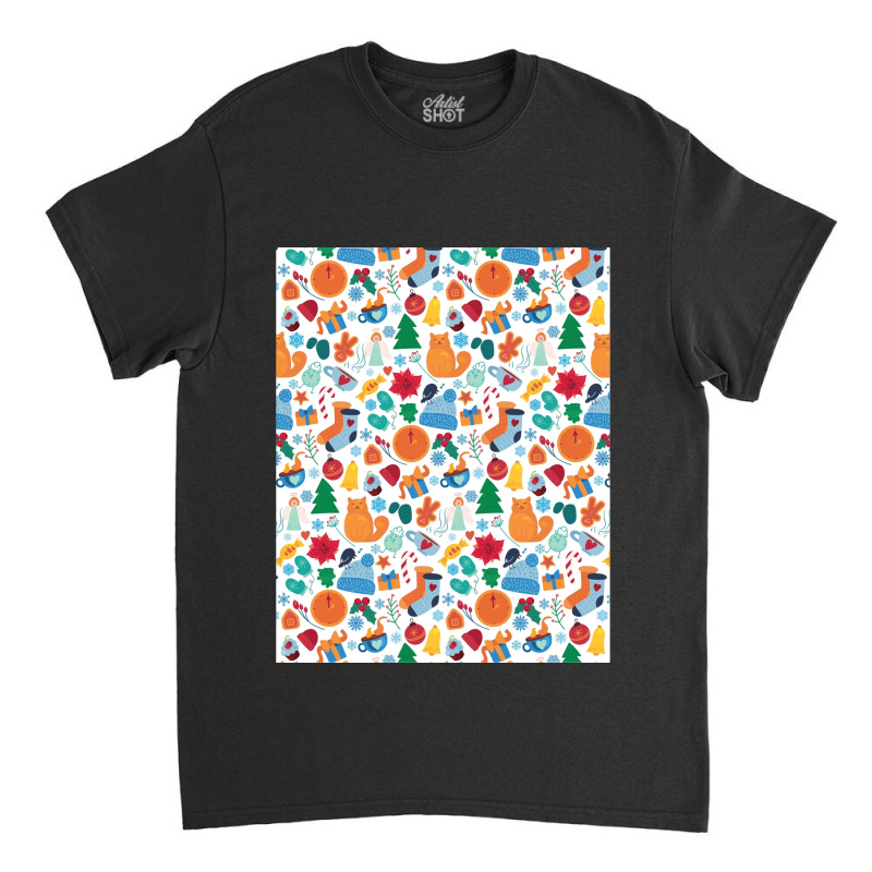 Cozy-winter-cartoon-seamless-pattern---winter-christmas- Classic T-shirt | Artistshot