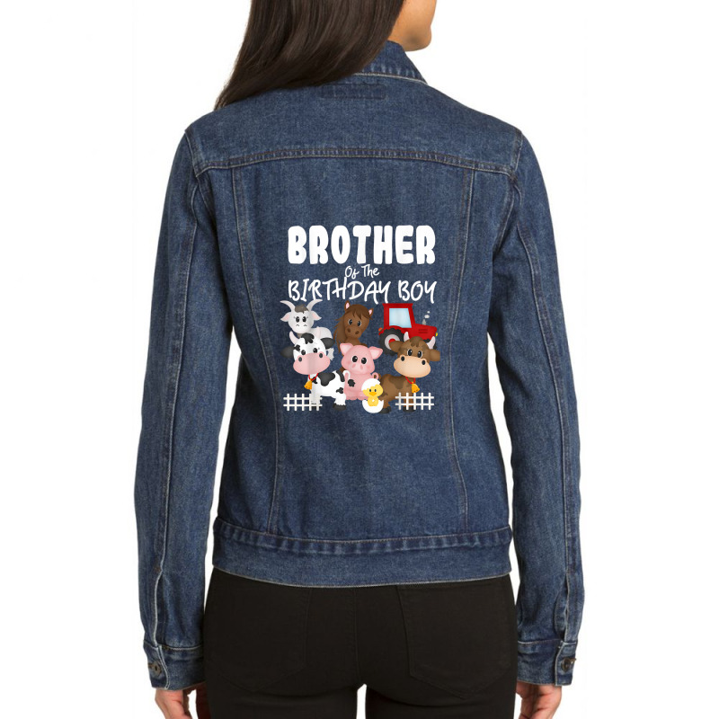 Farm Animals Barnyard Farm House Brother Of The Birthday Boy Ladies Denim Jacket by CesarRobertoRamirez | Artistshot