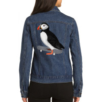 Puffin Bird Skateboard Birdwatcher Animal Biologist T Shirt Ladies Denim Jacket | Artistshot