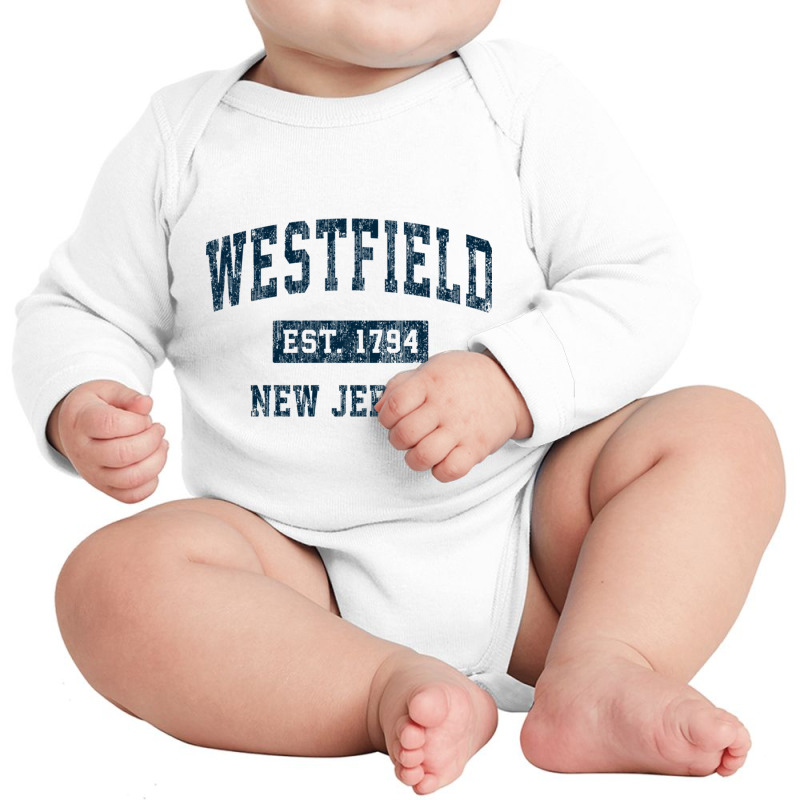 Westfield New Jersey Nj Vintage Sports Design Navy Print Pullover Hood Long Sleeve Baby Bodysuit | Artistshot