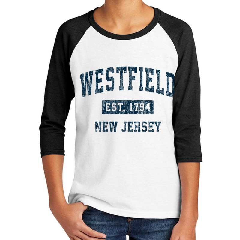 Westfield New Jersey Nj Vintage Sports Design Navy Print Pullover Hood Youth 3/4 Sleeve | Artistshot