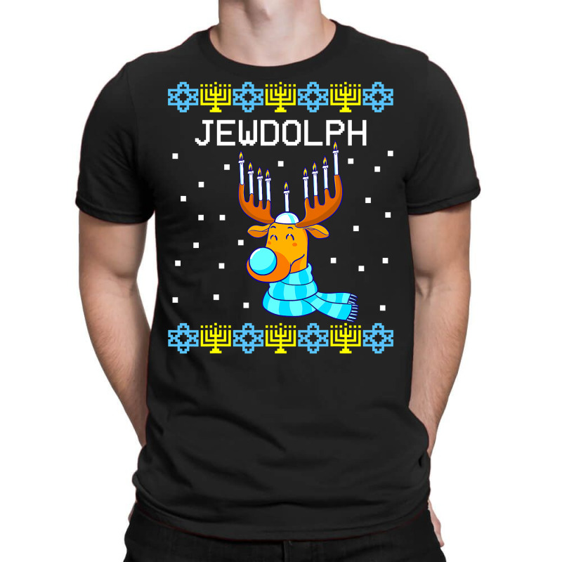 Custom Jewdolph Ugly Hanukkah Sweater Reindeer Menorah Chanukah